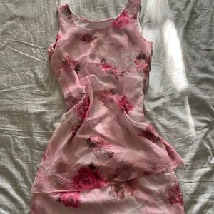 Vintage sleeveless rose floral pink pattern midi dress size 12